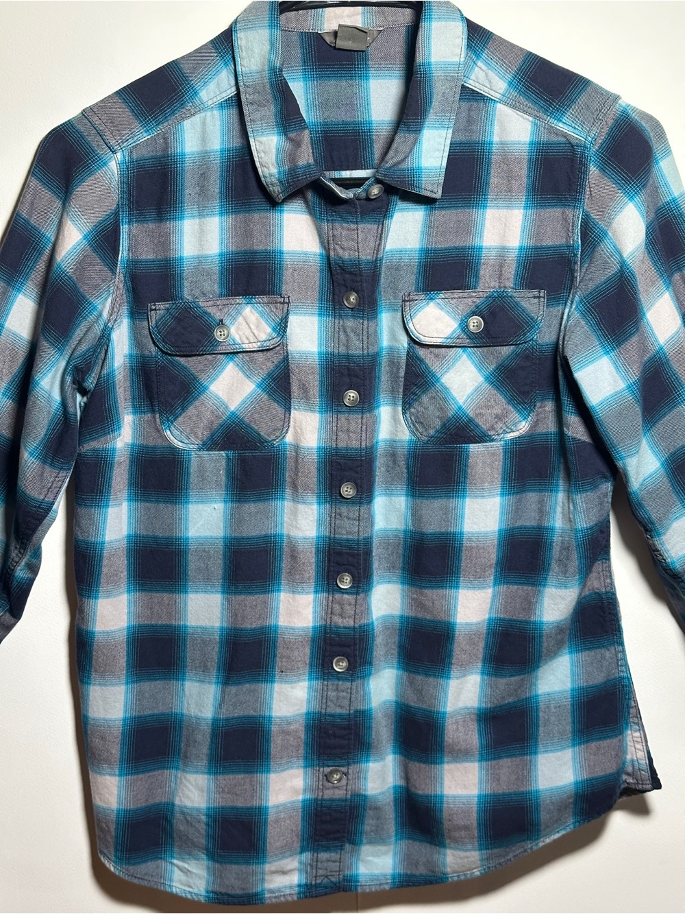 Eddie Bauer Blue Gray Plaid Button-Down Shirt